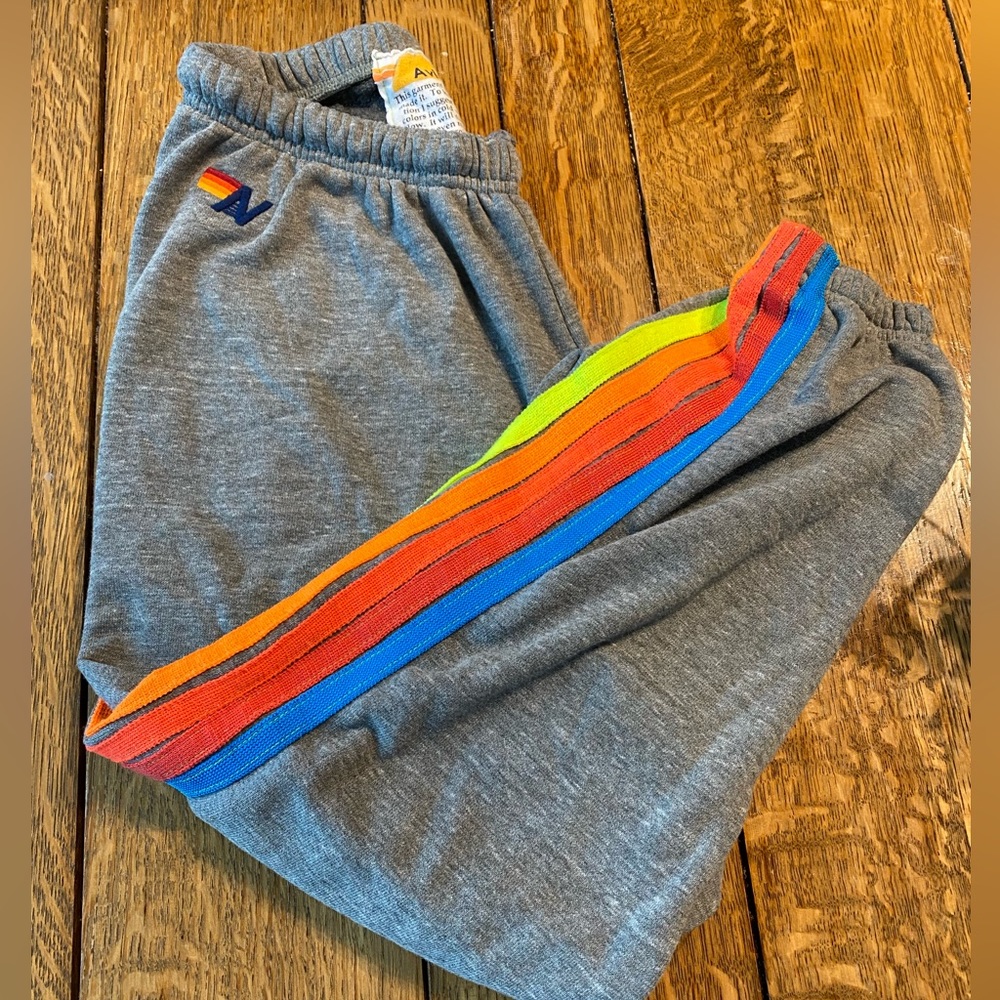 Aviator Nation Neon Rainbow 5 stripe Heather gray sweatpants size M